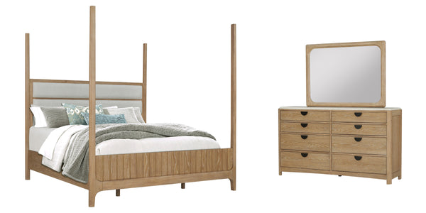Escape - Bedroom King Poster Bed With Dresser And Mirror - Glazed Natural Oak