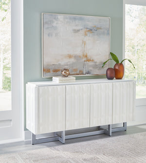  with a lightly distressed white finish enriching the design. Touch latch doors open to reveal two shelves for all your s
