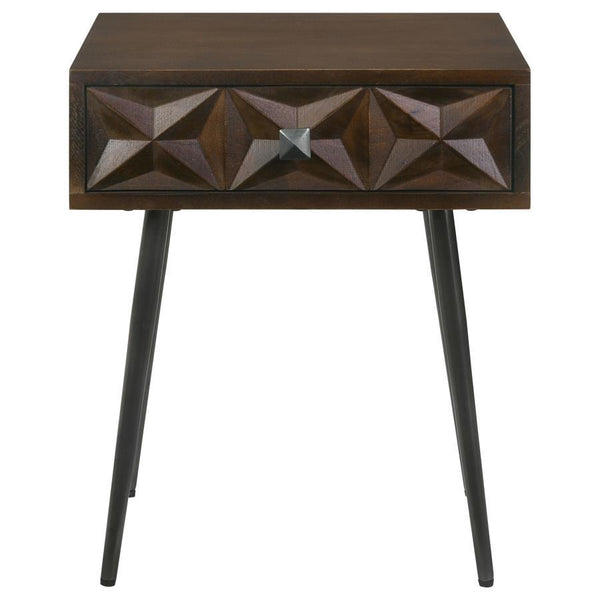 this transitional accent table gives of mid-century vibes and an 