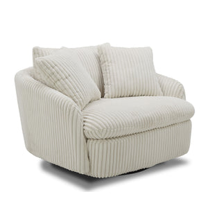  its generous proportions are ideal for snuggling and nestling deep for relaxation. Its rounded silhouette has low arms and is complemented by a back pillow and two comfort pillo