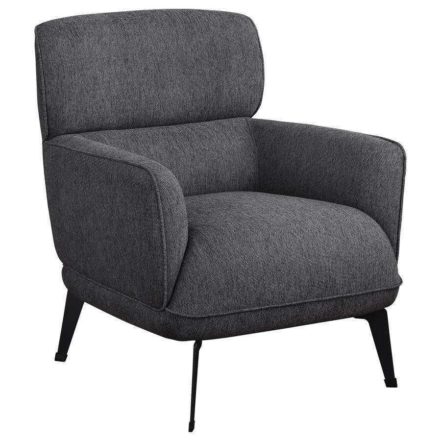 Check all the boxes for a comfortable and stylish addition to your living space. This chic accent chair reflects the best of both modern and transitional style elements. Gorgeous upholstery covers a chair made of wood products and padded with foam to crea