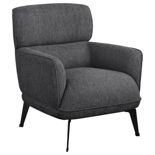 Check all the boxes for a comfortable and stylish addition to your living space. This chic accent chair reflects the best of both modern and transitional style elements. Gorgeous upholstery covers a chair made of wood products and padded with foam to crea