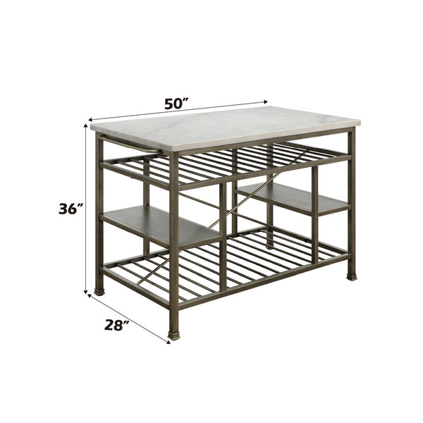Lanzo - Kitchen Island - Marble & Antique Pewter