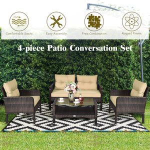 The rugged frame ensures sturdiness and stableness<br>Functional and beautiful design perfect for garden  backyard  and balcony<br>Rattan coffee table with tempered glass top and large storage space<br>Thick and comfortable cushions with removable cover<b