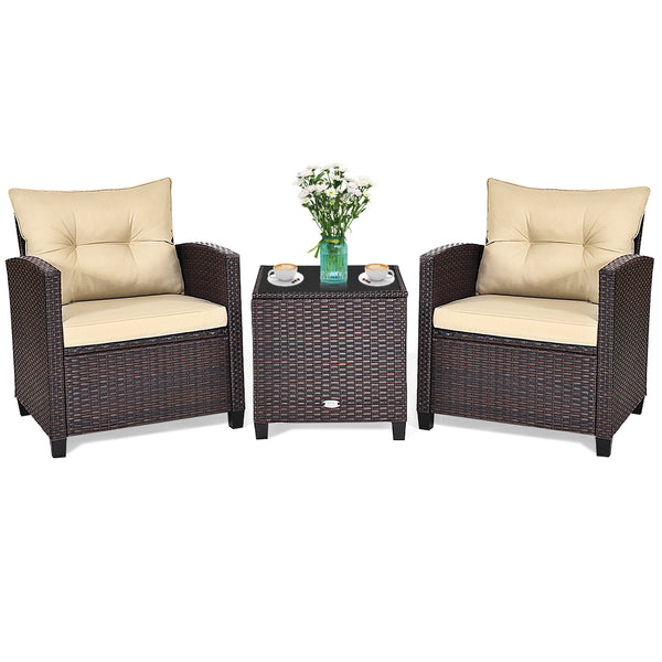 The strong and sturdy steel frame ensures the sturdiness of the set<br>Hand-woven rattan can withstand moderate rain or wind in outdoor<br>A wide armrest in suitable height is good for supporting and relaxing your arm<br>Thick and soft cushion with a high