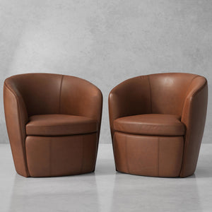 Barolo - Vintage Whiskey 100% Italian Leather Swivel Club Chair Two Pack