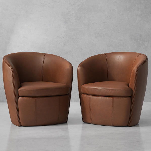 Barolo - Vintage Whiskey 100% Italian Leather Swivel Club Chair Two Pack