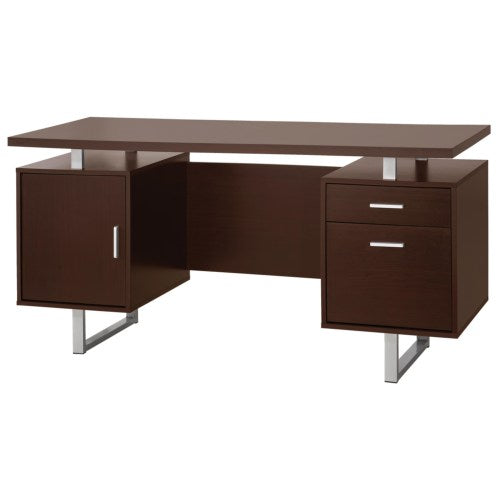 Glavan Contemporary Double Pedestal Office Desk with Metal Sled Legs & Floating Desk Top