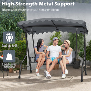 Constructed of robust metal frame for strong support<br>Load up to 1100 lbs  accommodating 3 people<br>Canopy can be adjusted for maximum sunshade<br>61" wide seat for family relaxation<br>Premium seat and back fabric is breathable to sit<br>Reinforced sp