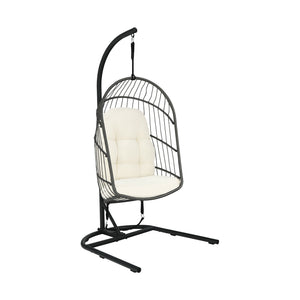 Made of anti-rust steel frame and all-weather PE rattan  this egg hanging chair can stay outside. Likewise  the modern appearance also makes it fit your indoor decoration. Â  If you use it indoors  the anti-slip foot pads protect your floor from scratchin