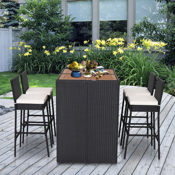 Delivery time may vary per box because of 2 boxes shipment <br>The second box includes all needed screws <br>Space-saving design by tucking bar stools under the table <br>Selected PE wicker for modern appearance and weather resistance <br>Come with solid 