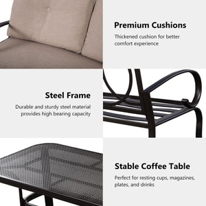 We present you this 2 pieces furniture set  comprising of a loveseat with cushions and a coffee table. Â  Seat yourself comfortably on the cotton cushion and have a great time! It's stable  durable and bears high load. It's an excellent pick wherever you'