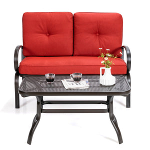 We present you this 2 pieces furniture set  comprising of a loveseat with cushions and a coffee table. Â  Seat yourself comfortably on the cotton cushion and have a great time! It's stable  durable and bears high load. It's an excellent pick wherever you'