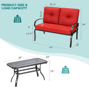 We present you this 2 pieces furniture set  comprising of a loveseat with cushions and a coffee table. Â  Seat yourself comfortably on the cotton cushion and have a great time! It's stable  durable and bears high load. It's an excellent pick wherever you'