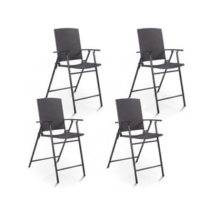 This 4-piece set of folding rattan chairs is ideal for your family/friends gathering  party  outdoor camping and other gathering activities. Â  With steel frames  these rattan chairs are high quality and can serve you a long time. Footrest and armrest mak
