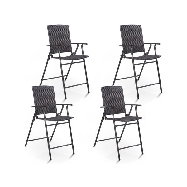 This 4-piece set of folding rattan chairs is ideal for your family/friends gathering  party  outdoor camping and other gathering activities. Â  With steel frames  these rattan chairs are high quality and can serve you a long time. Footrest and armrest mak