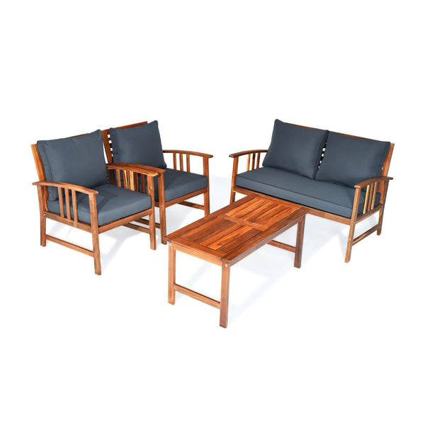 The solid and hardwood frame adds sturdiness to the set Not easy to deform and crack of the frame Painted with clear varnish and beauty can be kept for a long time Rearranged in various ways to meet your different needs Thick and soft cushions will provid
