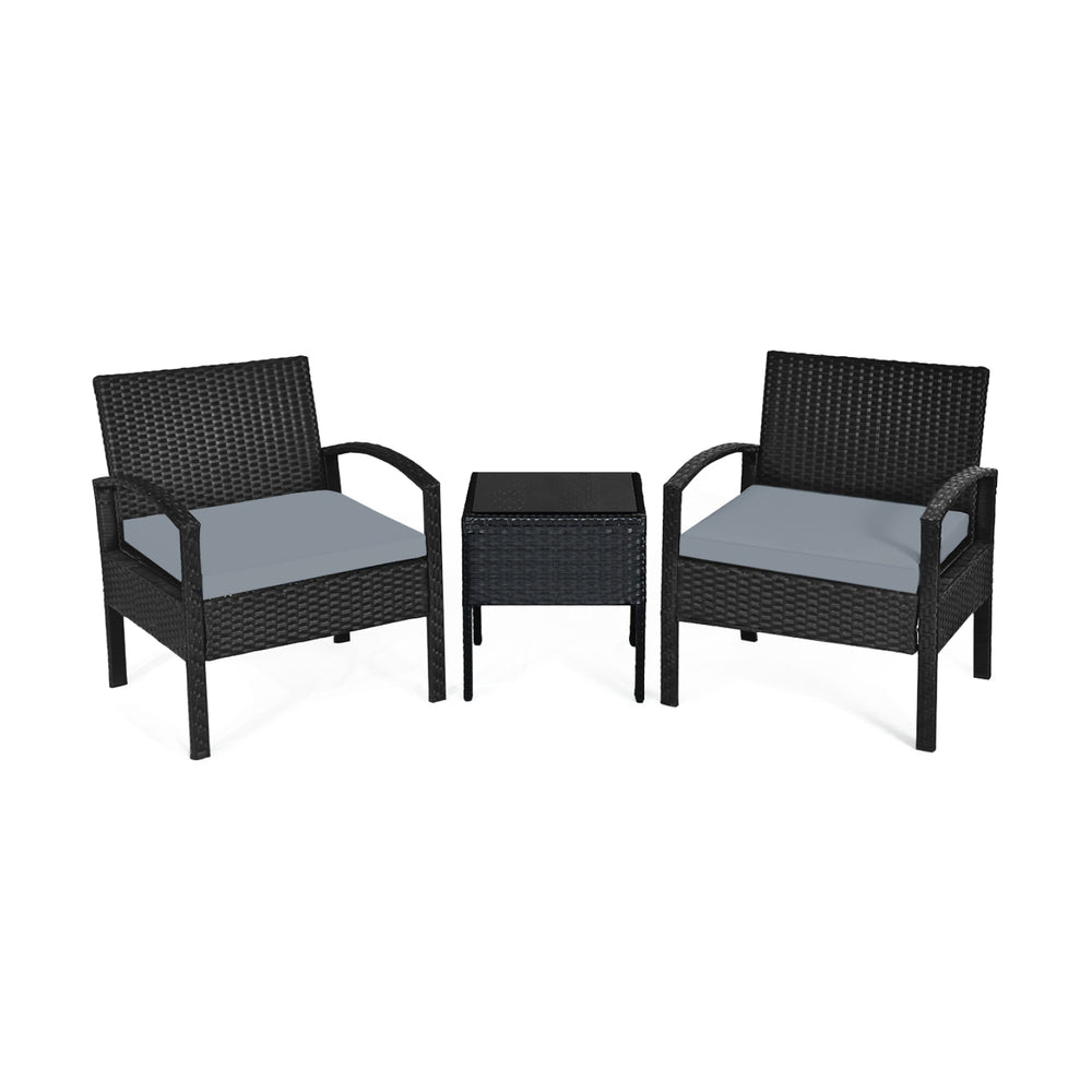 This rattan patio conversation set which will provide you a comfortable experience in your leisure time. Â  This set of outdoor furniture is made of high-quality rattan and strong steel  which is durable and has a long service life. The thick soft cushion