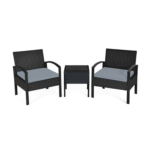 This rattan patio conversation set which will provide you a comfortable experience in your leisure time. Â  This set of outdoor furniture is made of high-quality rattan and strong steel  which is durable and has a long service life. The thick soft cushion
