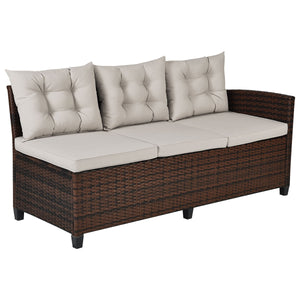 This sofa set provides you with the most comfortable casual experience! Â  The sturdy steel frame makes this set strong enough to be your long-term choice. Exquisite rattan with strong toughness will also give you a good touch. The soft sponge cushion can