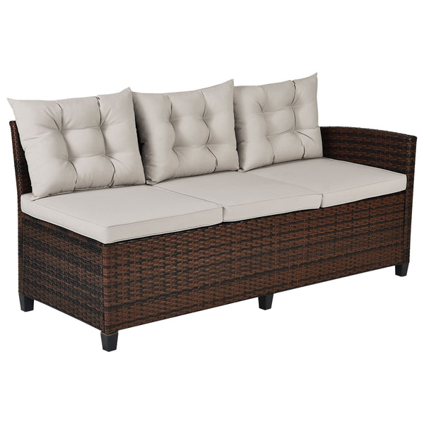 This sofa set provides you with the most comfortable casual experience! Â  The sturdy steel frame makes this set strong enough to be your long-term choice. Exquisite rattan with strong toughness will also give you a good touch. The soft sponge cushion can
