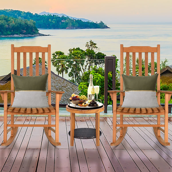 This patio rocking chair can bring a brand new experience to your miniature garden! Â  The image of you is drinking a cup of tea and appreciating your flowers lying on the outdoor rocking chair. This rocking chair is designed with a contoured slatted seat