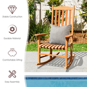 This patio rocking chair can bring a brand new experience to your miniature garden! Â  The image of you is drinking a cup of tea and appreciating your flowers lying on the outdoor rocking chair. This rocking chair is designed with a contoured slatted seat