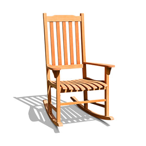 This patio rocking chair can bring a brand new experience to your miniature garden! Â  The image of you is drinking a cup of tea and appreciating your flowers lying on the outdoor rocking chair. This rocking chair is designed with a contoured slatted seat