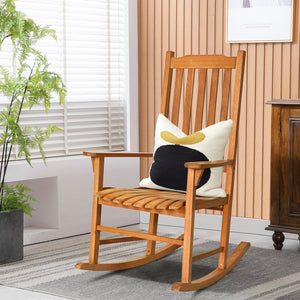 This patio rocking chair can bring a brand new experience to your miniature garden! Â  The image of you is drinking a cup of tea and appreciating your flowers lying on the outdoor rocking chair. This rocking chair is designed with a contoured slatted seat