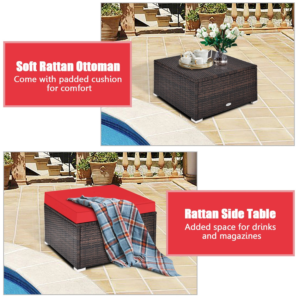 Includes 2 corner sofas  1armless table and 1 ottoman for versatile use<br>Sturdy powder-coated steel frame provides strong durability and stability<br>All-weather and wear-resistant PE rattan provides a long service life<br>Thick and soft sponge padded c