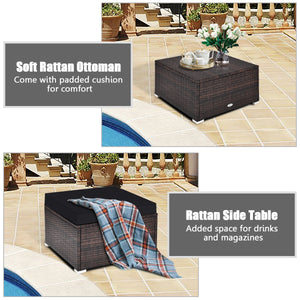 Includes 2 corner sofas  1armless table and 1 ottoman for versatile use<br>Sturdy powder-coated steel frame provides strong durability and stability<br>All-weather and wear-resistant PE rattan provides a long service life<br>Thick and soft sponge padded c