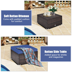 Includes 2 corner sofas  1armless table and 1 ottoman for versatile use<br>Sturdy powder-coated steel frame provides strong durability and stability<br>All-weather and wear-resistant PE rattan provides a long service life<br>Thick and soft sponge padded c