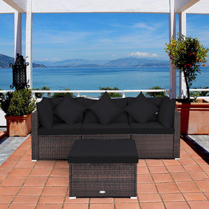 Includes 2 corner sofas  1armless table and 1 ottoman for versatile use<br>Sturdy powder-coated steel frame provides strong durability and stability<br>All-weather and wear-resistant PE rattan provides a long service life<br>Thick and soft sponge padded c