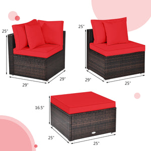 Includes 2 corner sofas  1armless table and 1 ottoman for versatile use<br>Sturdy powder-coated steel frame provides strong durability and stability<br>All-weather and wear-resistant PE rattan provides a long service life<br>Thick and soft sponge padded c
