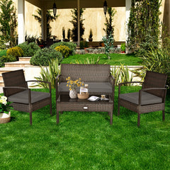 Made of sturdy and solid steel frame with all weather PE rattan  this patio rattan furniture set can keep stability and durability for long time use. Â  Breathable and soft cushions will hold you comfortably and the cover of cushion can be removed with sm