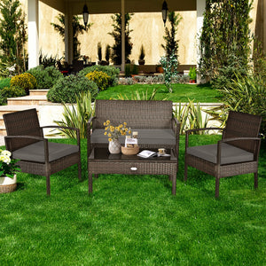 Made of sturdy and solid steel frame with all weather PE rattan  this patio rattan furniture set can keep stability and durability for long time use. Â  Breathable and soft cushions will hold you comfortably and the cover of cushion can be removed with sm