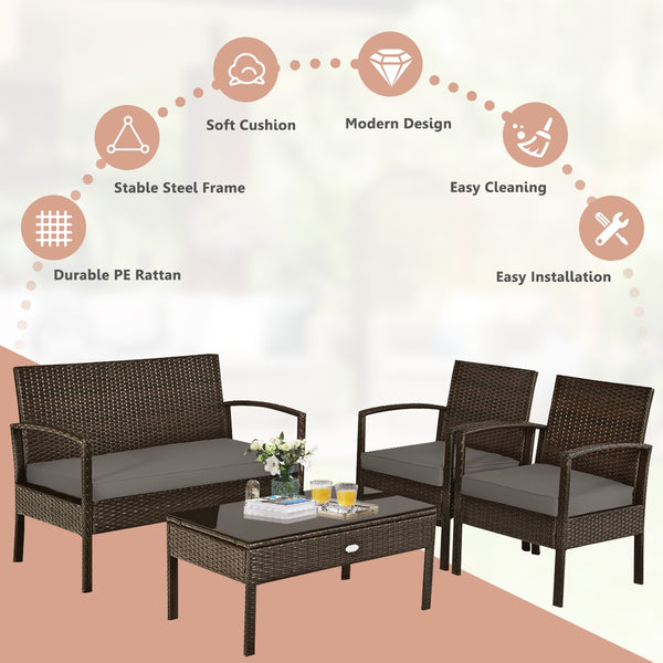 Made of sturdy and solid steel frame with all weather PE rattan  this patio rattan furniture set can keep stability and durability for long time use. Â  Breathable and soft cushions will hold you comfortably and the cover of cushion can be removed with sm