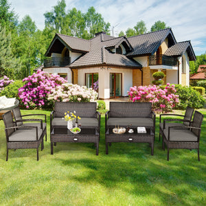 Made of sturdy and solid steel frame with all weather PE rattan  this patio rattan furniture set can keep stability and durability for long time use. Â  Breathable and soft cushions will hold you comfortably and the cover of cushion can be removed with sm