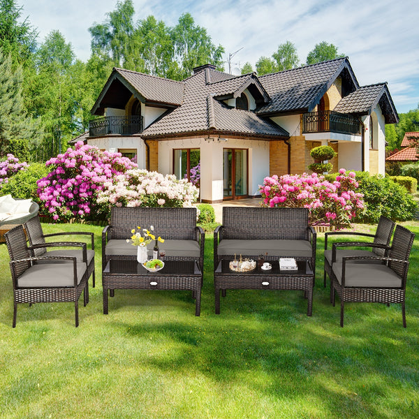 Made of sturdy and solid steel frame with all weather PE rattan  this patio rattan furniture set can keep stability and durability for long time use. Â  Breathable and soft cushions will hold you comfortably and the cover of cushion can be removed with sm
