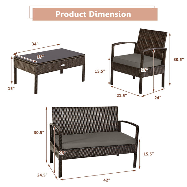 Made of sturdy and solid steel frame with all weather PE rattan  this patio rattan furniture set can keep stability and durability for long time use. Â  Breathable and soft cushions will hold you comfortably and the cover of cushion can be removed with sm
