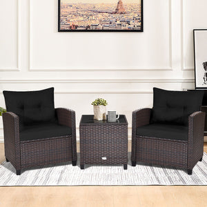 The strong and sturdy steel frame ensures the sturdiness of the set<br>Hand-woven rattan can withstand moderate rain or wind in outdoor<br>A wide armrest in suitable height is good for supporting and relaxing your arm<br>Thick and soft cushion with a high