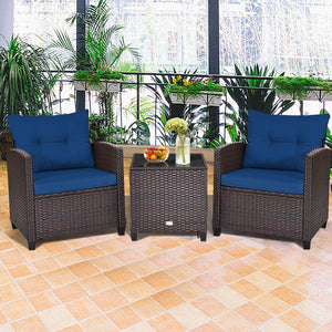 The strong and sturdy steel frame ensures the sturdiness of the set<br>Hand-woven rattan can withstand moderate rain or wind in outdoor<br>A wide armrest in suitable height is good for supporting and relaxing your arm<br>Thick and soft cushion with a high