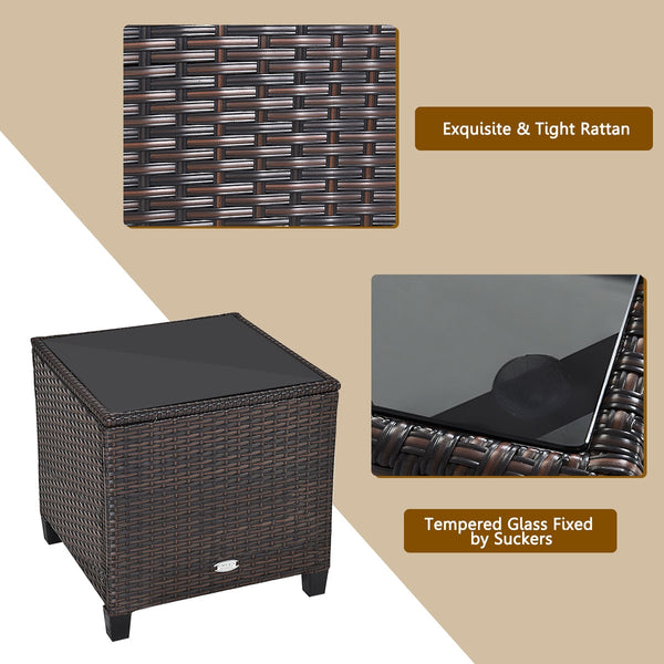 The strong and sturdy steel frame ensures the sturdiness of the set<br>Hand-woven rattan can withstand moderate rain or wind in outdoor<br>A wide armrest in suitable height is good for supporting and relaxing your arm<br>Thick and soft cushion with a high
