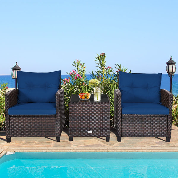 The strong and sturdy steel frame ensures the sturdiness of the set<br>Hand-woven rattan can withstand moderate rain or wind in outdoor<br>A wide armrest in suitable height is good for supporting and relaxing your arm<br>Thick and soft cushion with a high