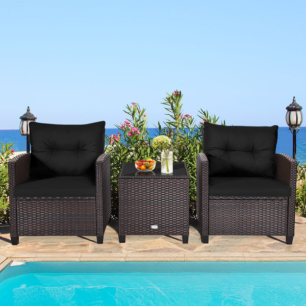 The strong and sturdy steel frame ensures the sturdiness of the set<br>Hand-woven rattan can withstand moderate rain or wind in outdoor<br>A wide armrest in suitable height is good for supporting and relaxing your arm<br>Thick and soft cushion with a high