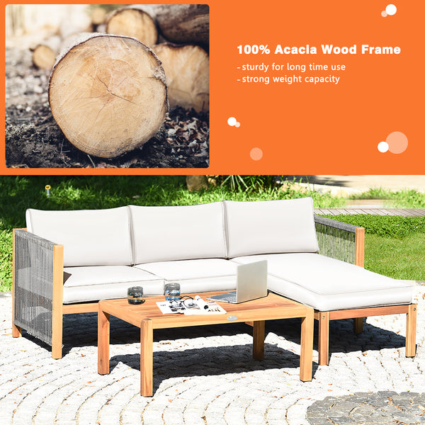 We commit to design a sofa set with elegant appearance to create a private corner. Â  Made of premium acacia wood  the frame is sturdy and durable for long time use. And it is stable with large weight capacity. The set comes with extra thick and high-resi