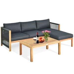 We commit to design a sofa set with elegant appearance to create a private corner. Â  Made of premium acacia wood  the frame is sturdy and durable for long time use. And it is stable with large weight capacity. The set comes with extra thick and high-resi