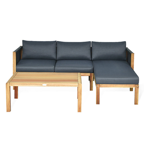 We commit to design a sofa set with elegant appearance to create a private corner. Â  Made of premium acacia wood  the frame is sturdy and durable for long time use. And it is stable with large weight capacity. The set comes with extra thick and high-resi