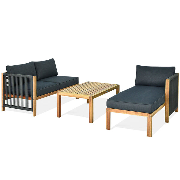We commit to design a sofa set with elegant appearance to create a private corner. Â  Made of premium acacia wood  the frame is sturdy and durable for long time use. And it is stable with large weight capacity. The set comes with extra thick and high-resi