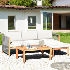 We commit to design a sofa set with elegant appearance to create a private corner. Â  Made of premium acacia wood  the frame is sturdy and durable for long time use. And it is stable with large weight capacity. The set comes with extra thick and high-resi